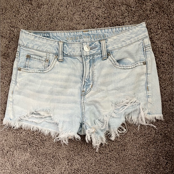 Light Wash Ripped High Rise Jean Shorts - Picture 1 of 3